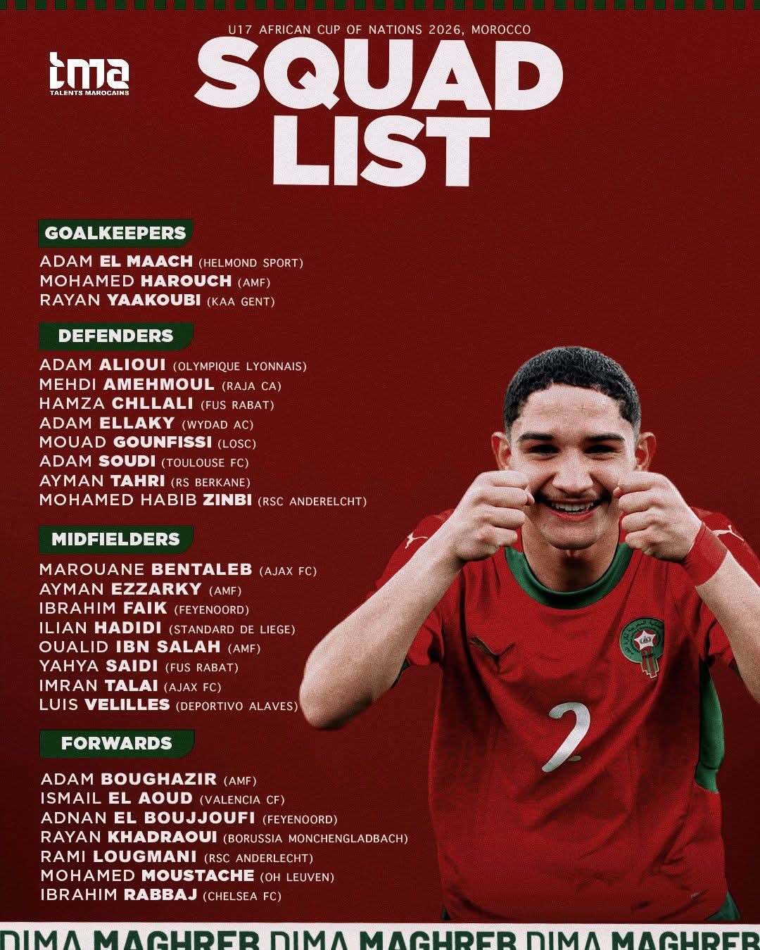 لائحة المنتخب المغربي u17